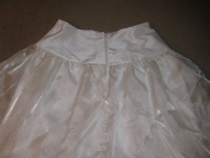 A petticoat in progress. Back view, showing zipper.