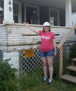 Amy Bowen standing in front of one of the houses in progress we visited on our HabiTour today.